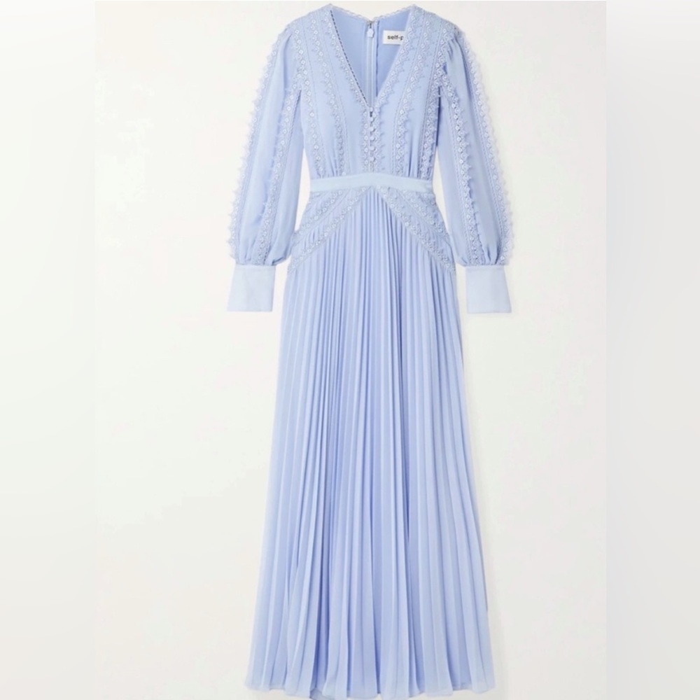 Self Portrait Sky Blue Plissé Chiffon Gown